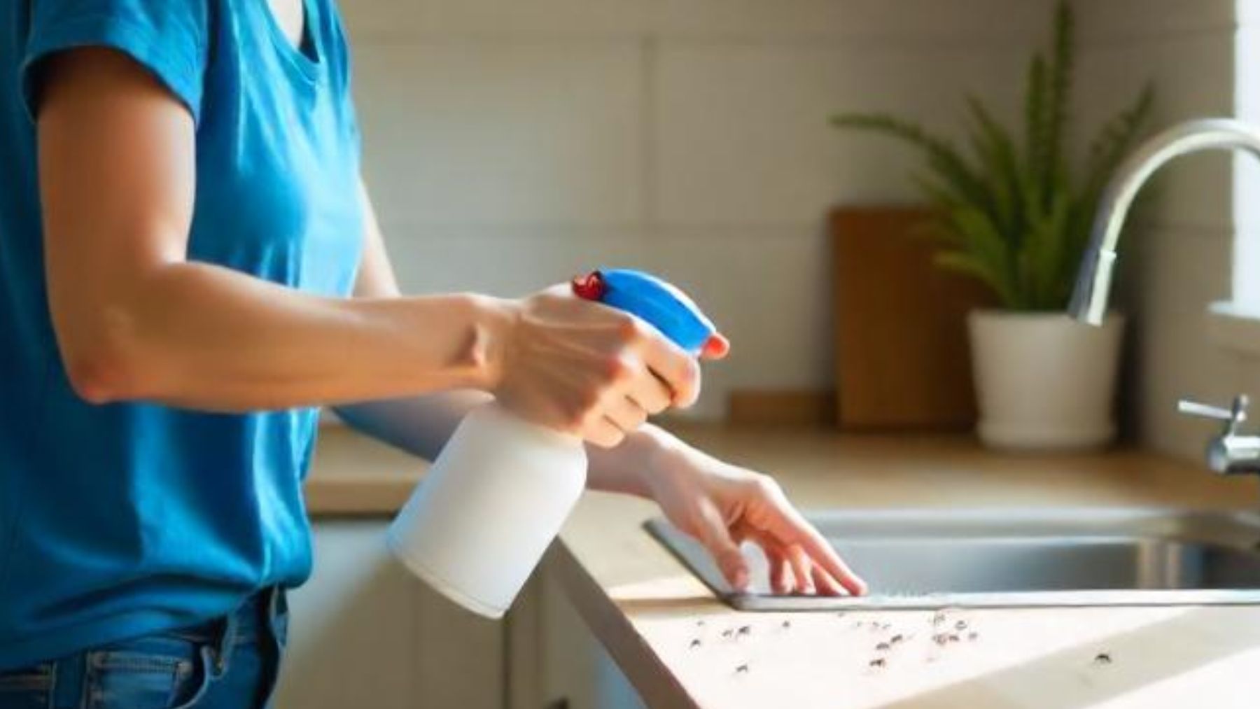 Una mujer esparciendo un producto sobre las hormigas. Foto: Freepik IA