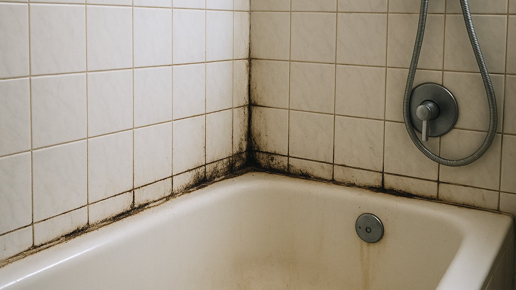 Baño con juntas de moho. Foto: ilustración propia.
