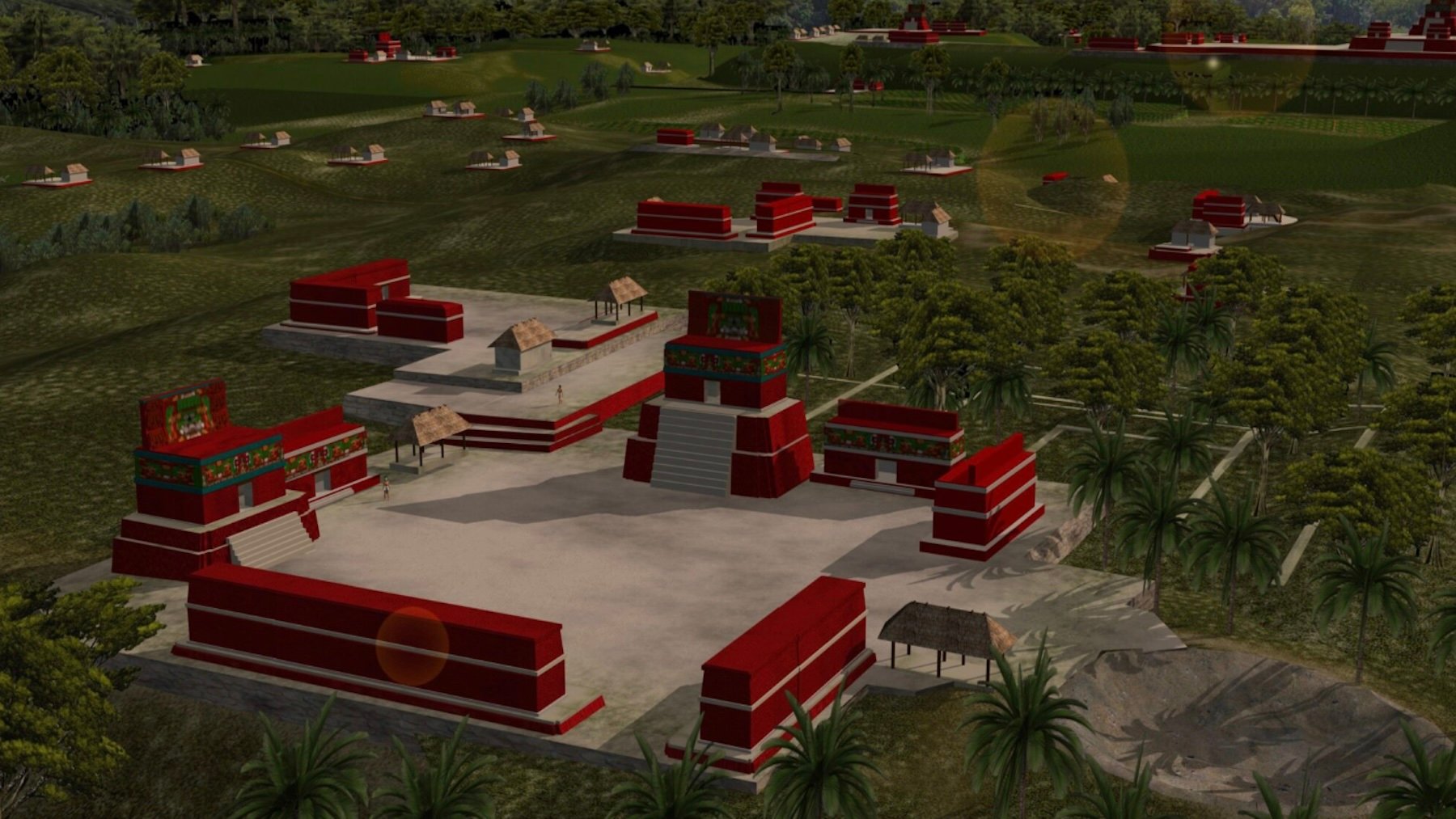 Esta reconstrucción muestra una parte de Los Abuelos, una de las tres antiguas ciudades mayas recientemente descubiertas en Guatemala. Imagen: Cortesía del Ministerio de Cultura y Deportes de Guatemala.