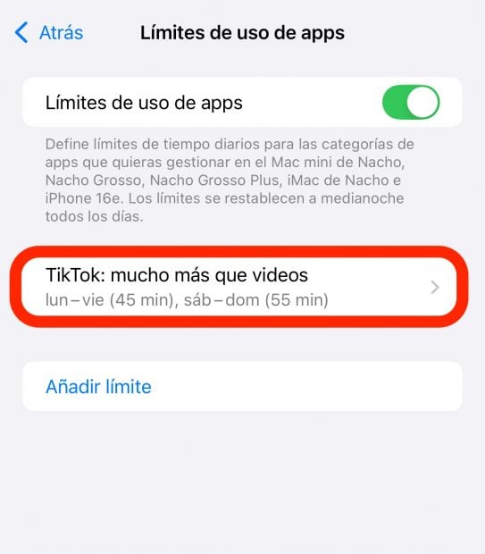 limitar tiempo TikTok