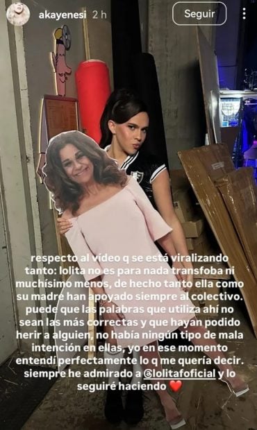 Comunicado de Yenesi en Instagram para defender a Lolita Flores (Instagram).