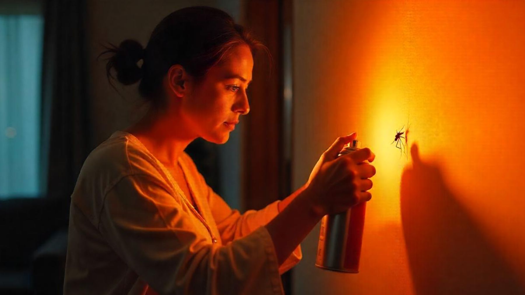 Una mujer intentando matar a un mosquito. Foto: Freepik IA