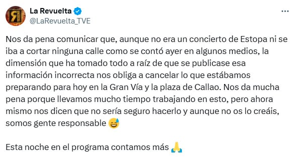 Comunicado del equipo de La Revuelta. (X)