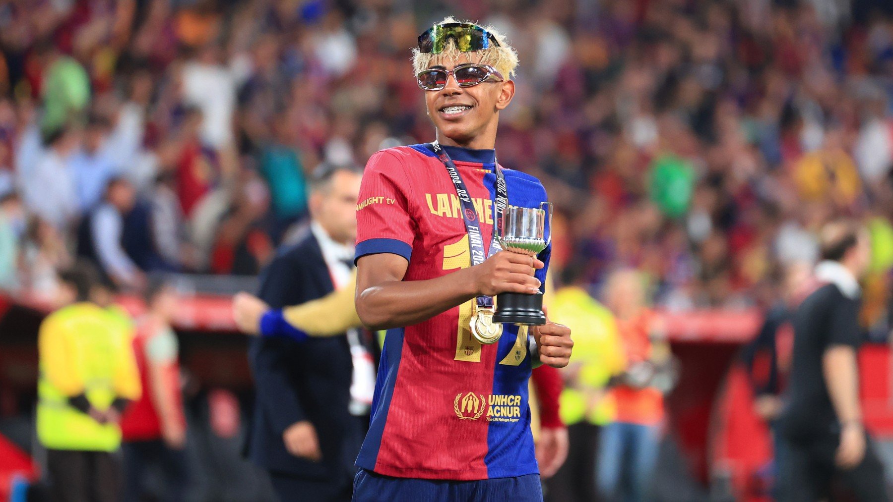 Lamine Yamal, en una celebración reciente. (Getty)