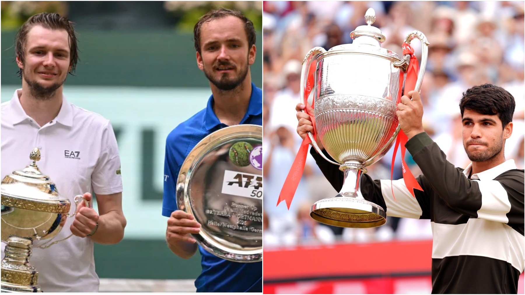 Montaje con imágenes de Bublik, Medvedev y Alcaraz. (Getty)