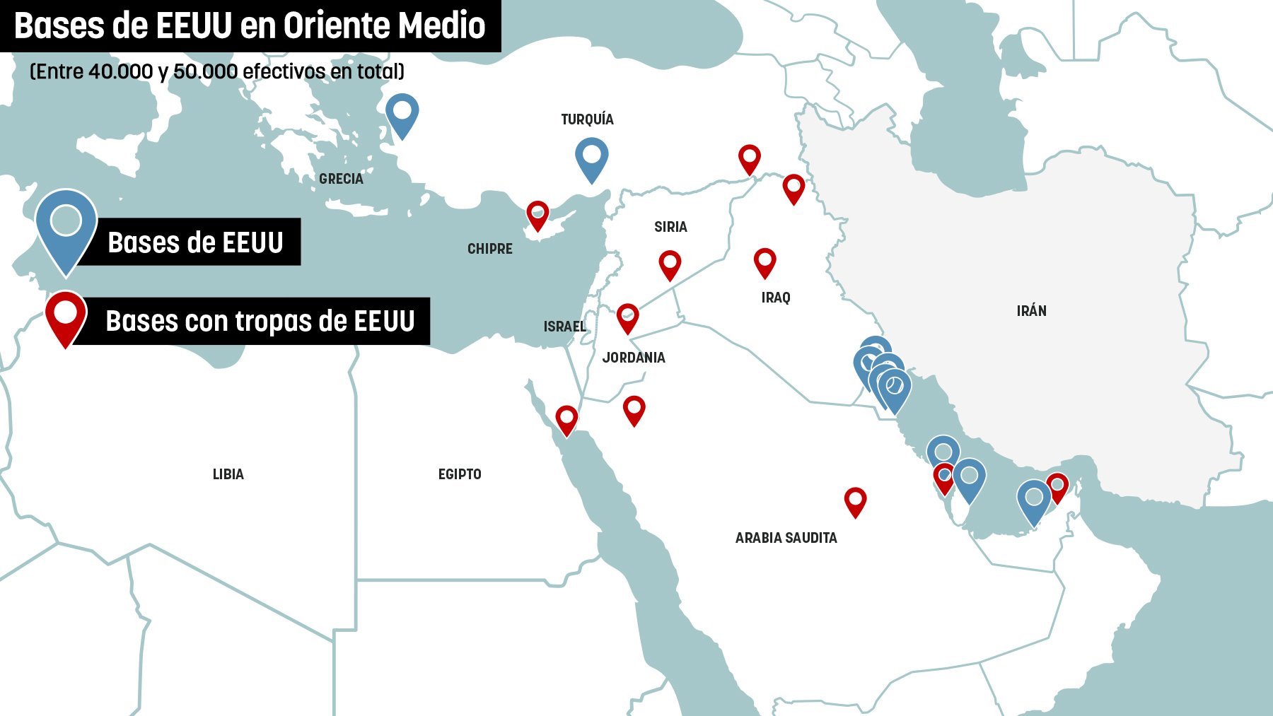EEUU tiene unos 45.000 militares en bases de 11 países de Oriente Medio: Irán ha amenazado todas