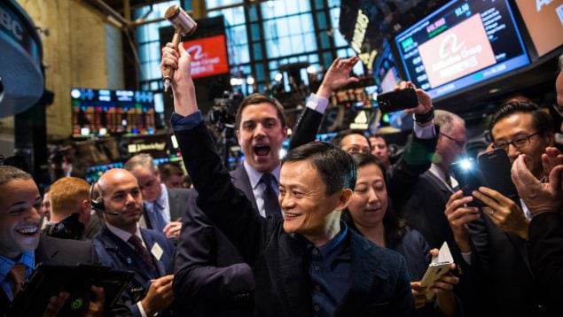 La salida a Bolsa de Alibaba en Wall Street en 2014. (Getty)