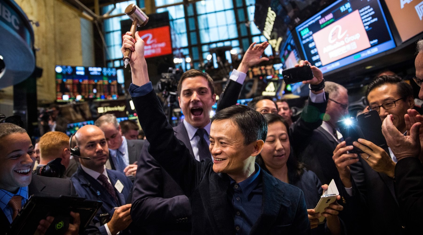 La salida a Bolsa de Alibaba en Wall Street en 2014. El éxito resultó en una OPV de 21.800 millones. (Getty)