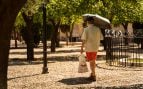Un hombre se resguarda del sol de Córdoba con un paraguas. (Foto: Guillermo Morales)