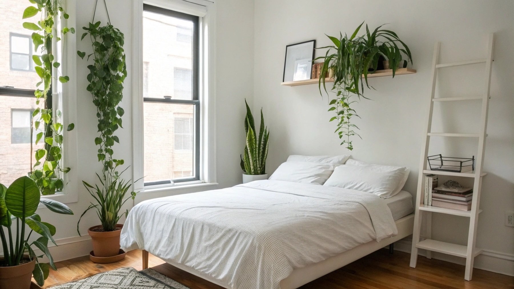 Dormitorio con plantas.