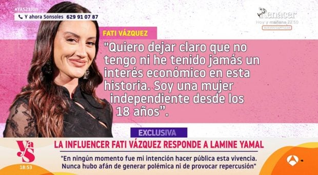 Fati Vázquez responde a Lamine Yamal en Y ahora Sonsoles. (Atresmedia)