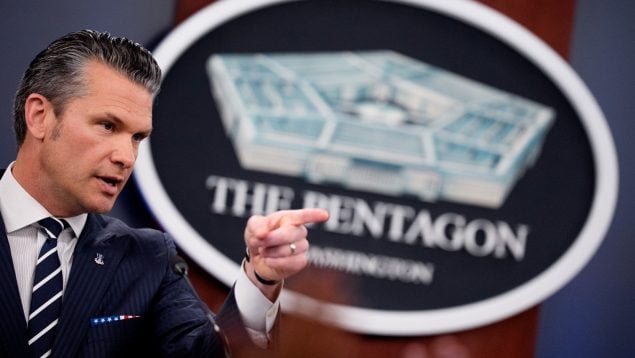 El secretario de Defensa de EEUU, Pete Hegseth, en El Pentágono tras atacar a Irán. Oriente Próximo (Getty)
