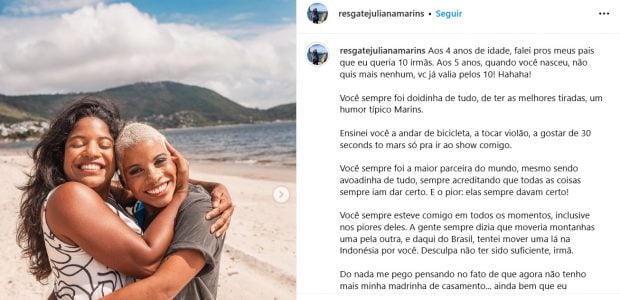 Carta de despedida de la hermana de Juliana Marins (Instagram).