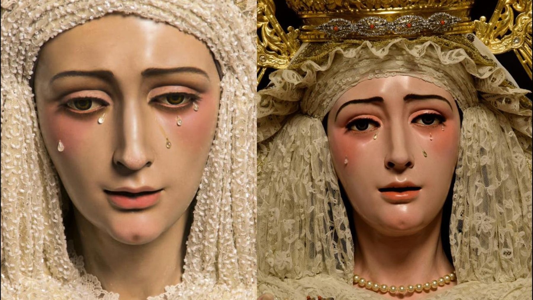 La Virgen del Dulce Nombre, antes (i) y después (d) de la restauración. (Facebook Hermandad de Bellavista)
