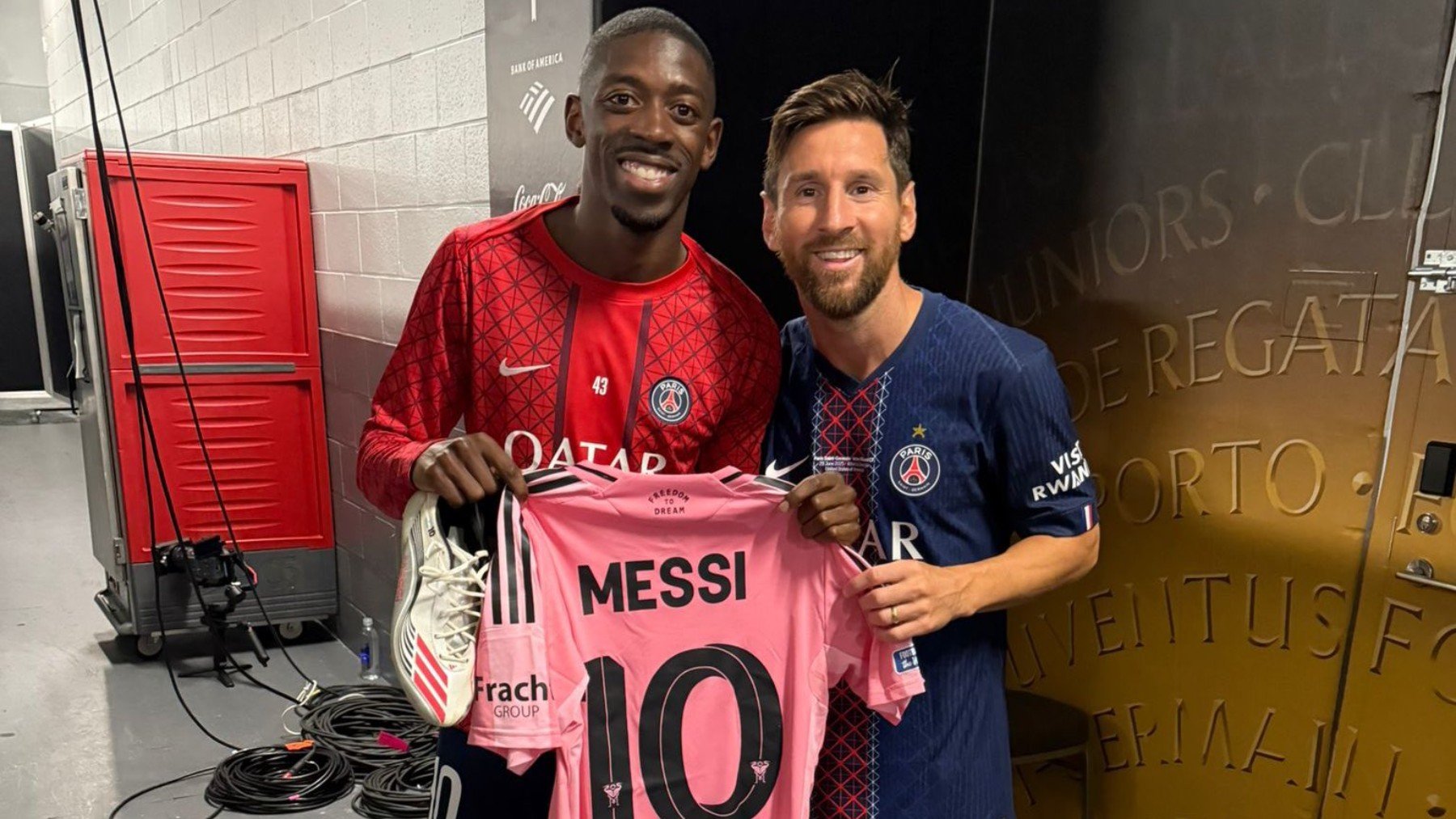 Ousmane Dembélé y Leo Messi intercambiaron camisetas tras el PSG-Inter de Miami. (Ousmane Dembélé)