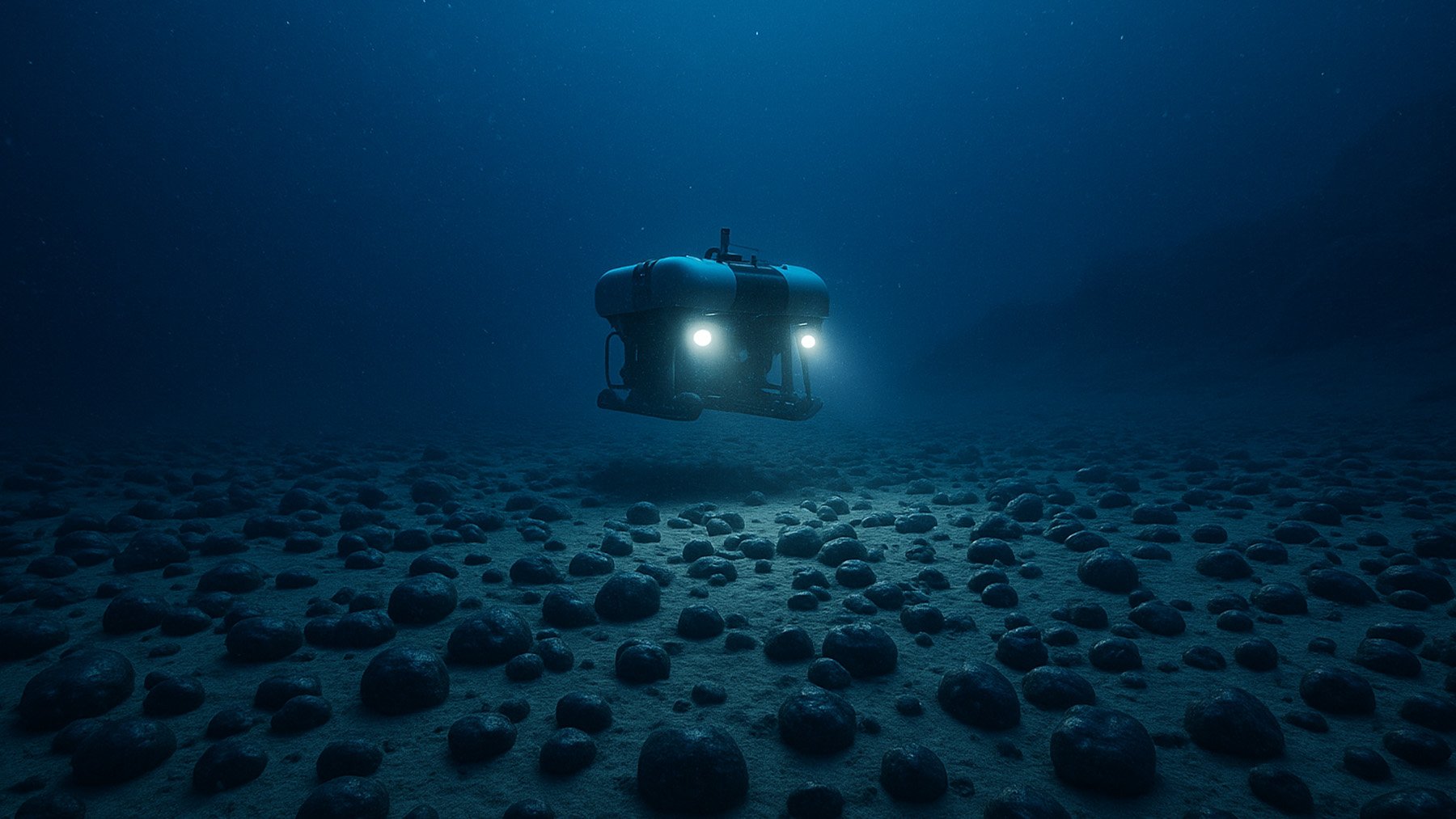 Un robot submarino explora tierras raras bajo el océano. Foto: ilustración propia.