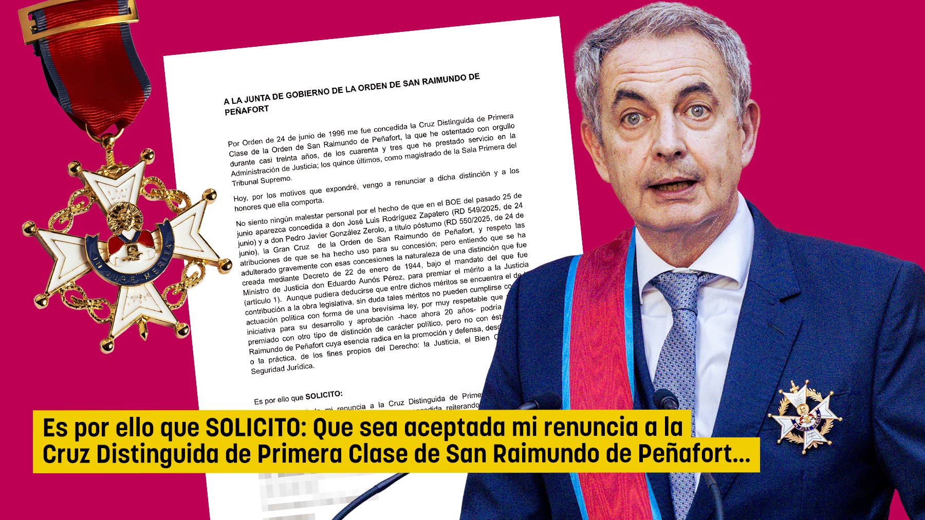 La carta del magistrado Antonio Salas renunciando a su cruz tras recibirla también Zapatero.
