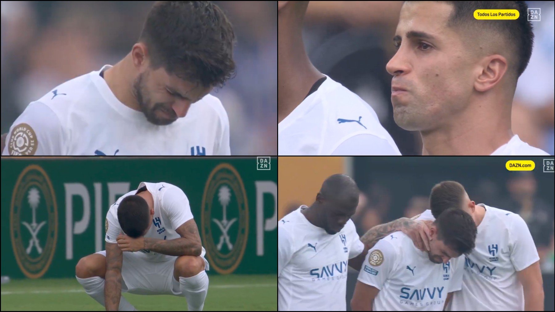 Neves y Cancelo durante el minuto de silencio por Jota.