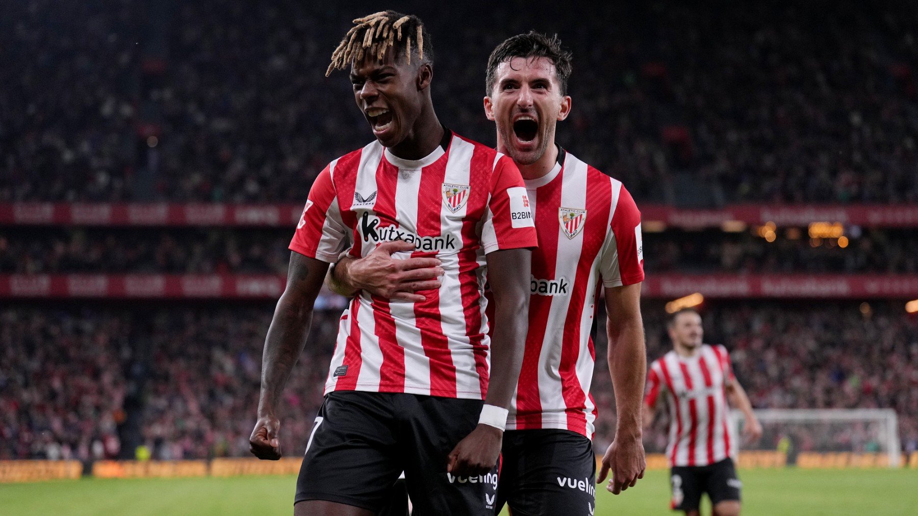 Nico Williams sonríe tras marcar un gol con el Ahtletic. (Getty)