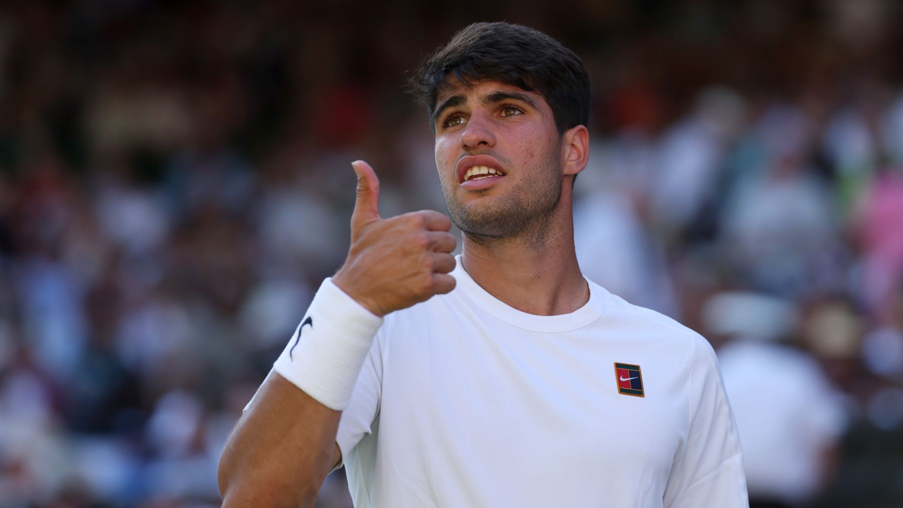 Alcaraz durante el partido contra Struff en Wimbledon. (Getty)