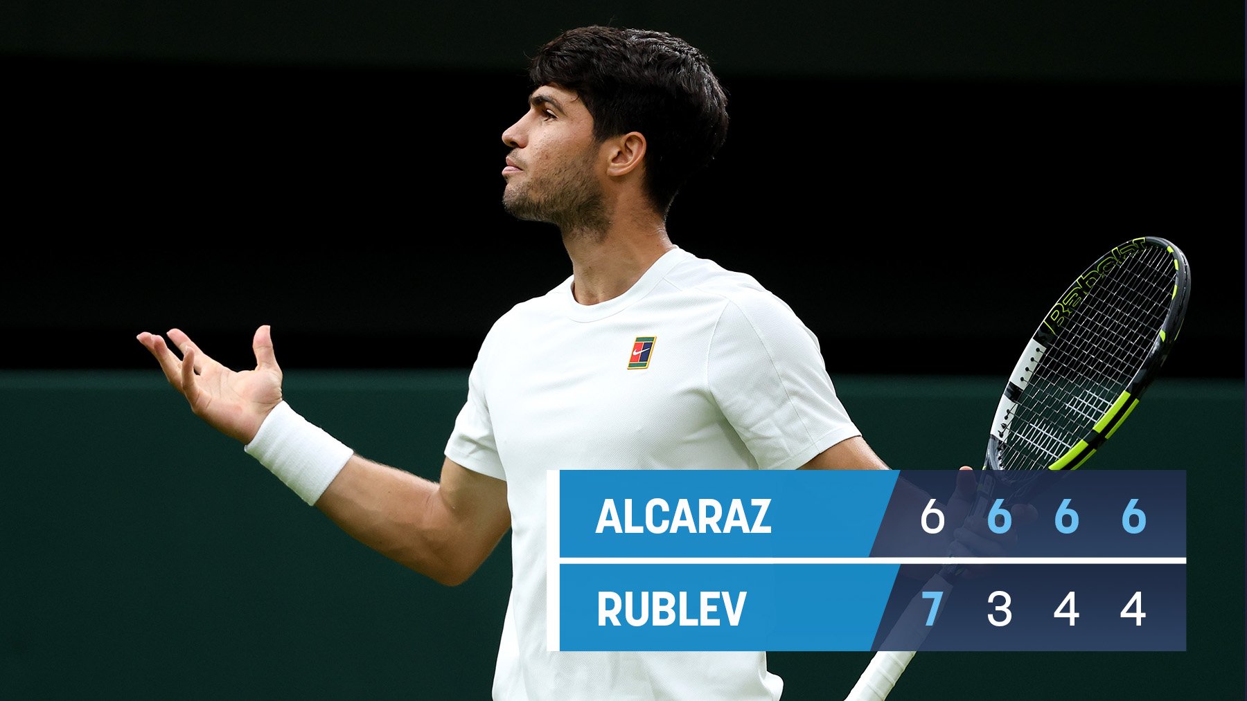 Alcaraz celebra un punto durante el partido contra Rublev. (Getty)