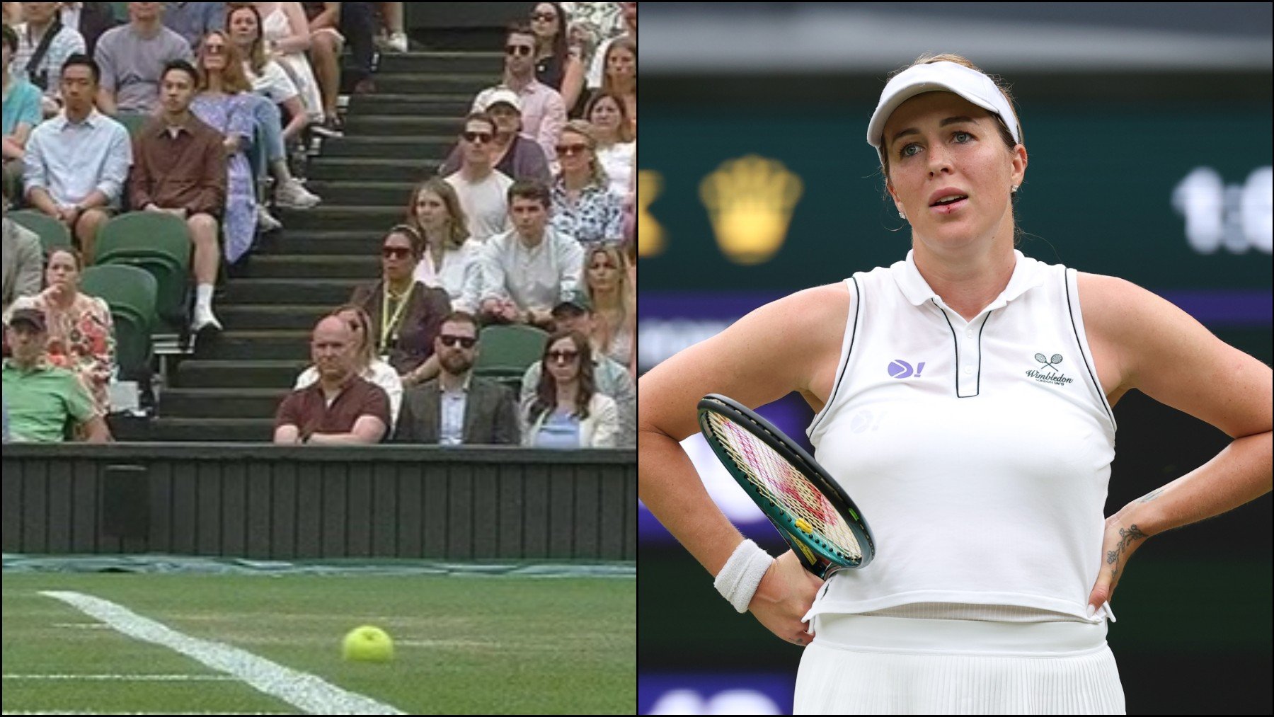 Montaje con el la bola fuera de la pista y la reacción de Pavlyuchenkova. (Getty)