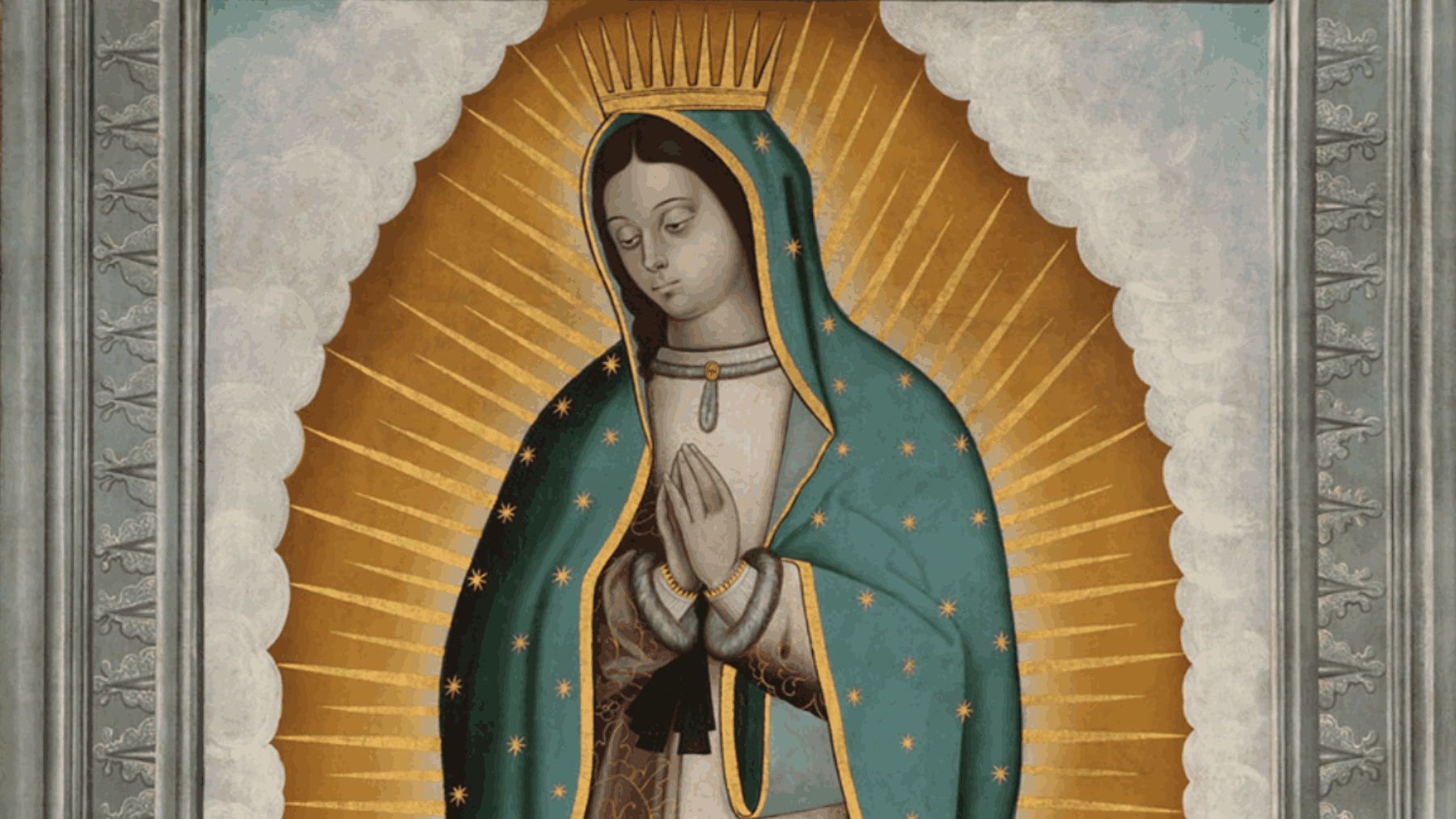 Detalle de Nuestra Señora de Guadalupe con cuatro apariciones, José Juárez. Óleo sobre lienzo.