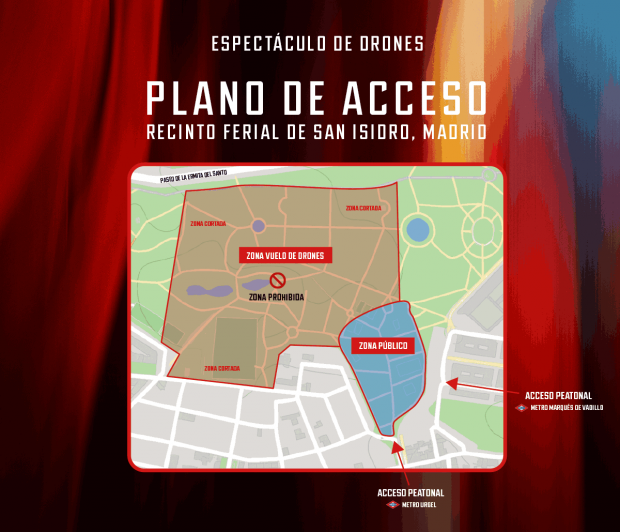 Plano de acceso al espectáculo de drones. Estreno Superman.