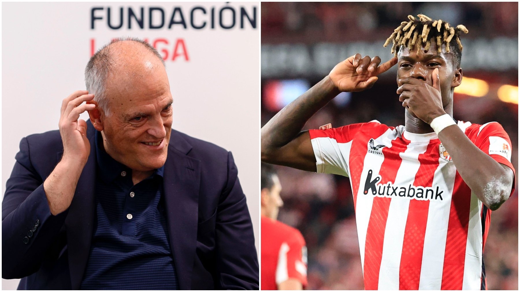 Javier Tebas y Nico Williams. (EFE)