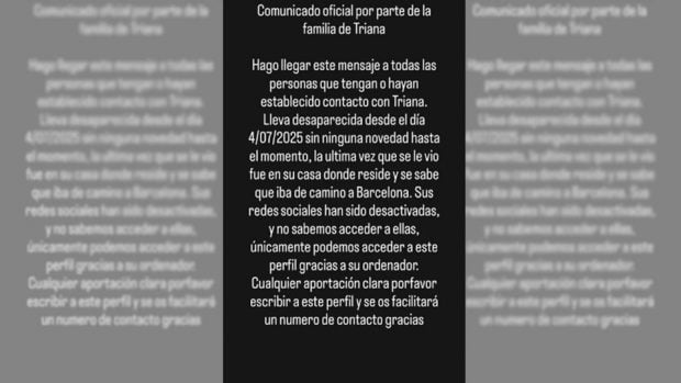 Comunicado de la familia de la influencer Triana Marrash (Tiktok).