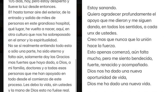 Comunicado del actor Manuel Masalva (Instagram).
