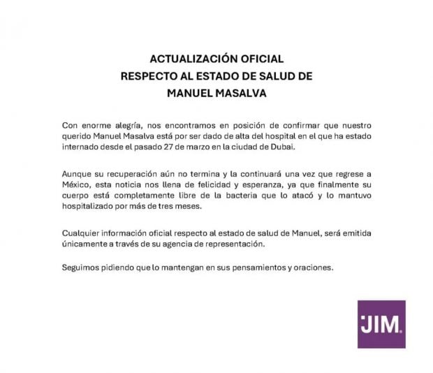 Comunicado de la agencia de representación del actor Manuel Masalva (Instagram).
