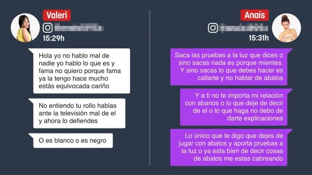 Los mensajes de la pelea de Anais con Valeri: «Debes callarte, sacar pruebas y no hablar de Ábalos»
