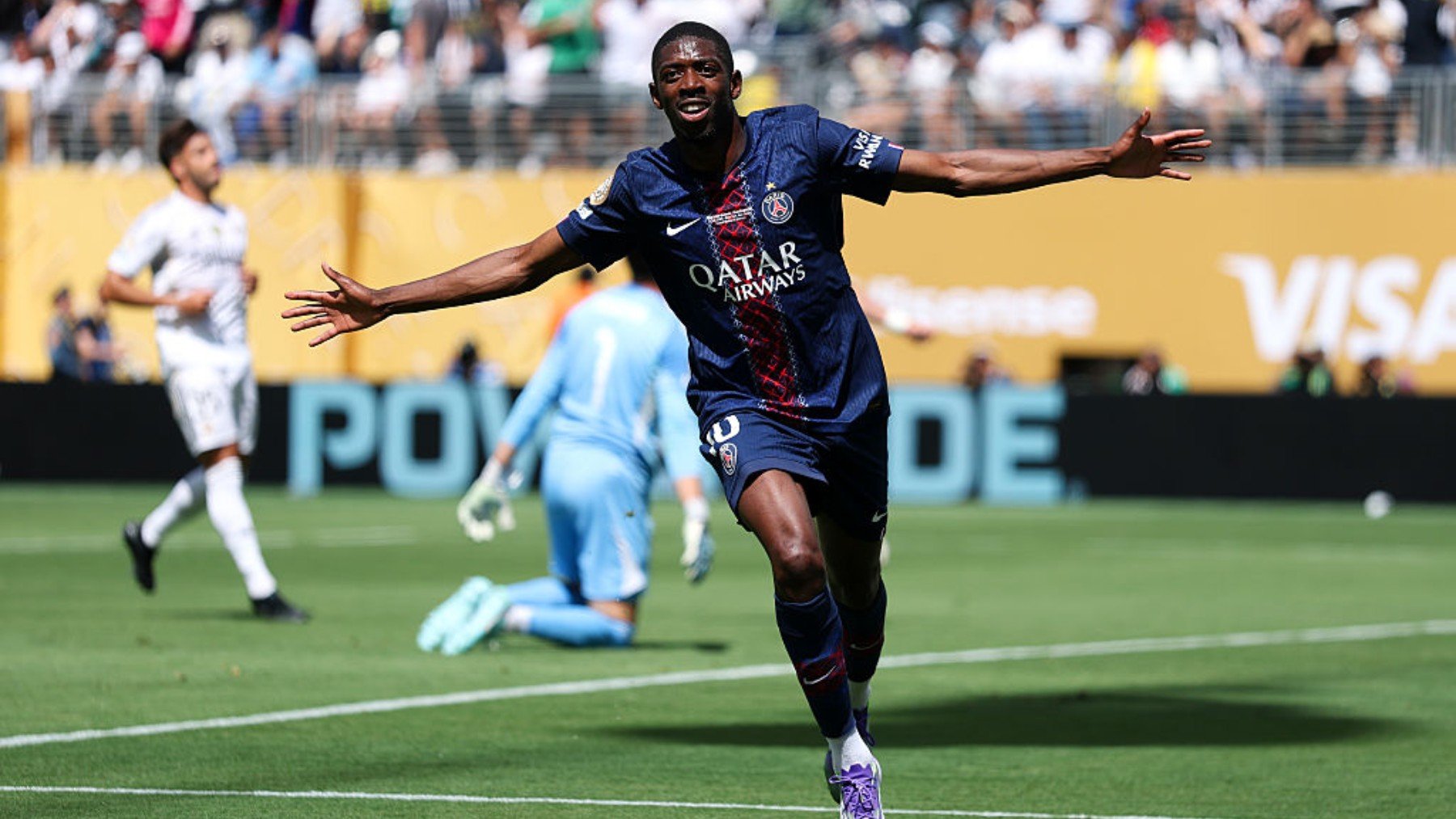 Dembélé tras marcar el segundo gol del PSG ante el Madrid. (Getty)