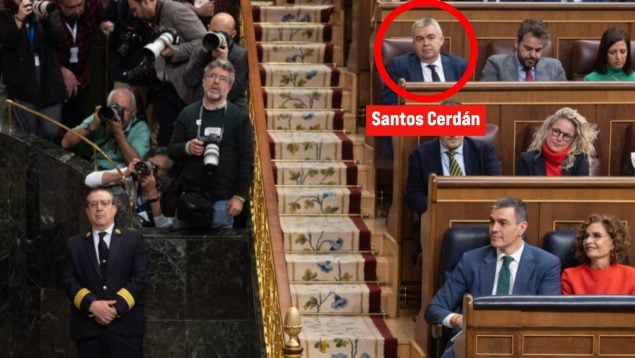Santos Cerdán, a un metro de Pedro Sánchez en el Congreso (Foto: EP).