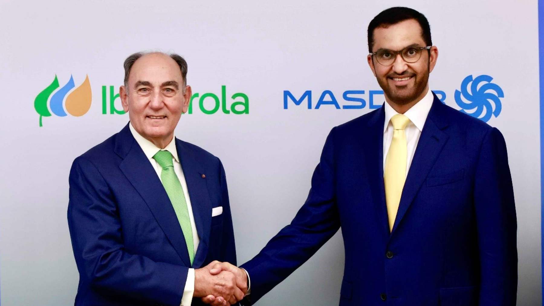 Ignacio Galán, presidente de Iberdrola, con Al Jaber, ministro de Industria y Tecnología Avanzada de los EAU y presidente de Masdar. (Foto: Iberdrola).