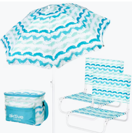 Pack Playa con Sombrilla + Nevera Térmica 15L + 2 Sillas Baja Plegable de Decathlon