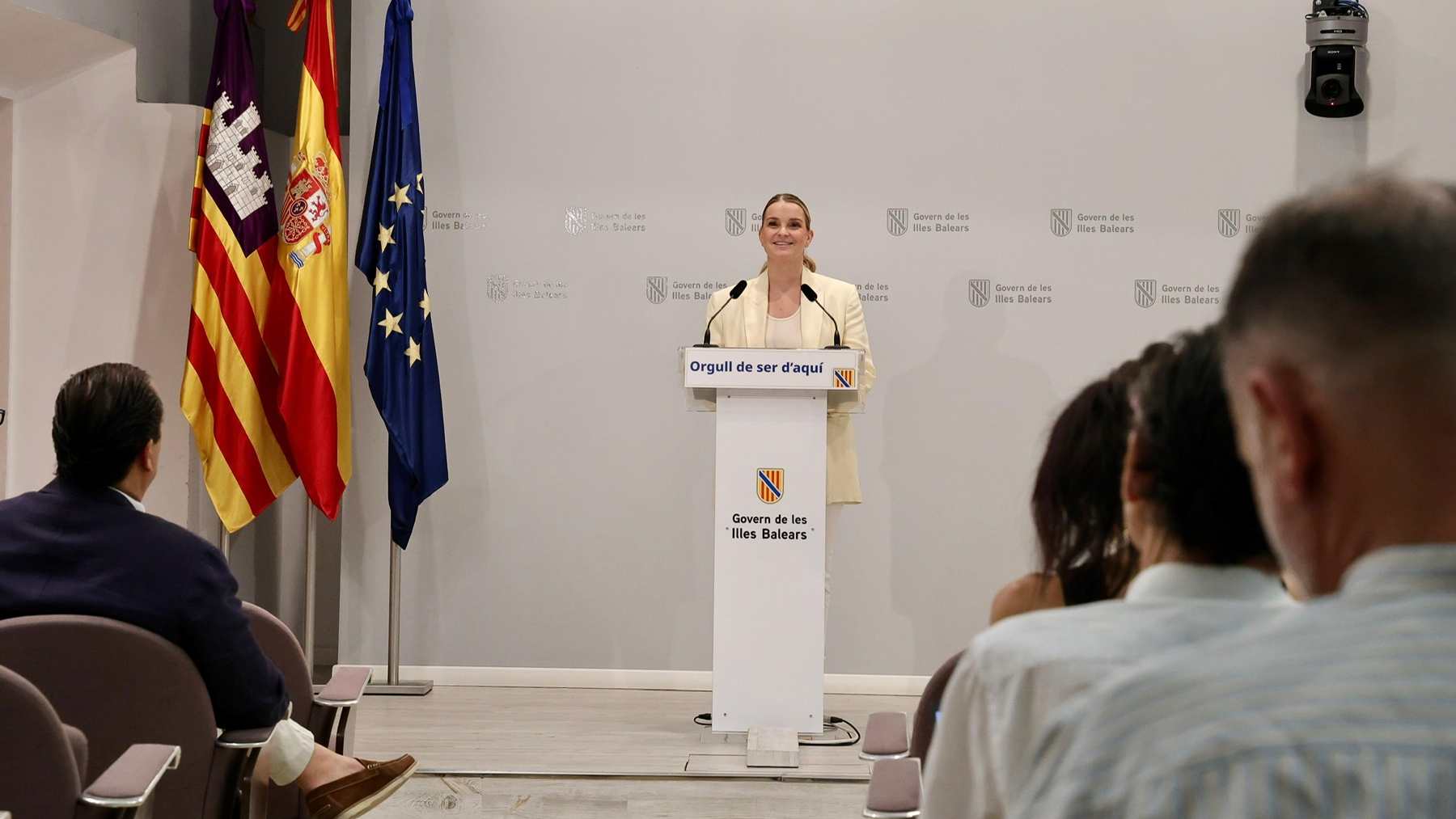 La presidenta Marga Prohens, durante su comparecencia de hoy donde ha presentado los cambios de su Govern.