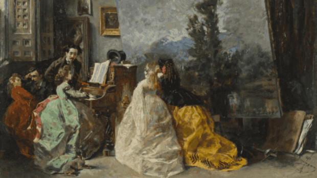 Interior del estudio de Muñoz Degrain en Valencia, Francisco Domingo Marqués (1842-1920). Óleo sobre tabla, 1867. Firmado y fechado. Adquirido en 1940