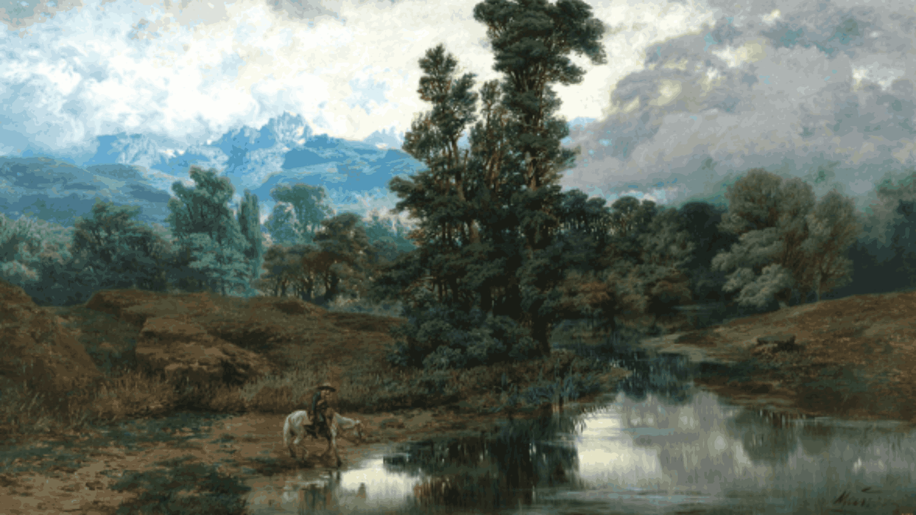 Paisaje del Pardo al disiparse la niebla, Antonio Muñoz Degrain (1840-1924). Óleo sobre lienzo, 1866. Firmado. Adquirido en 1867