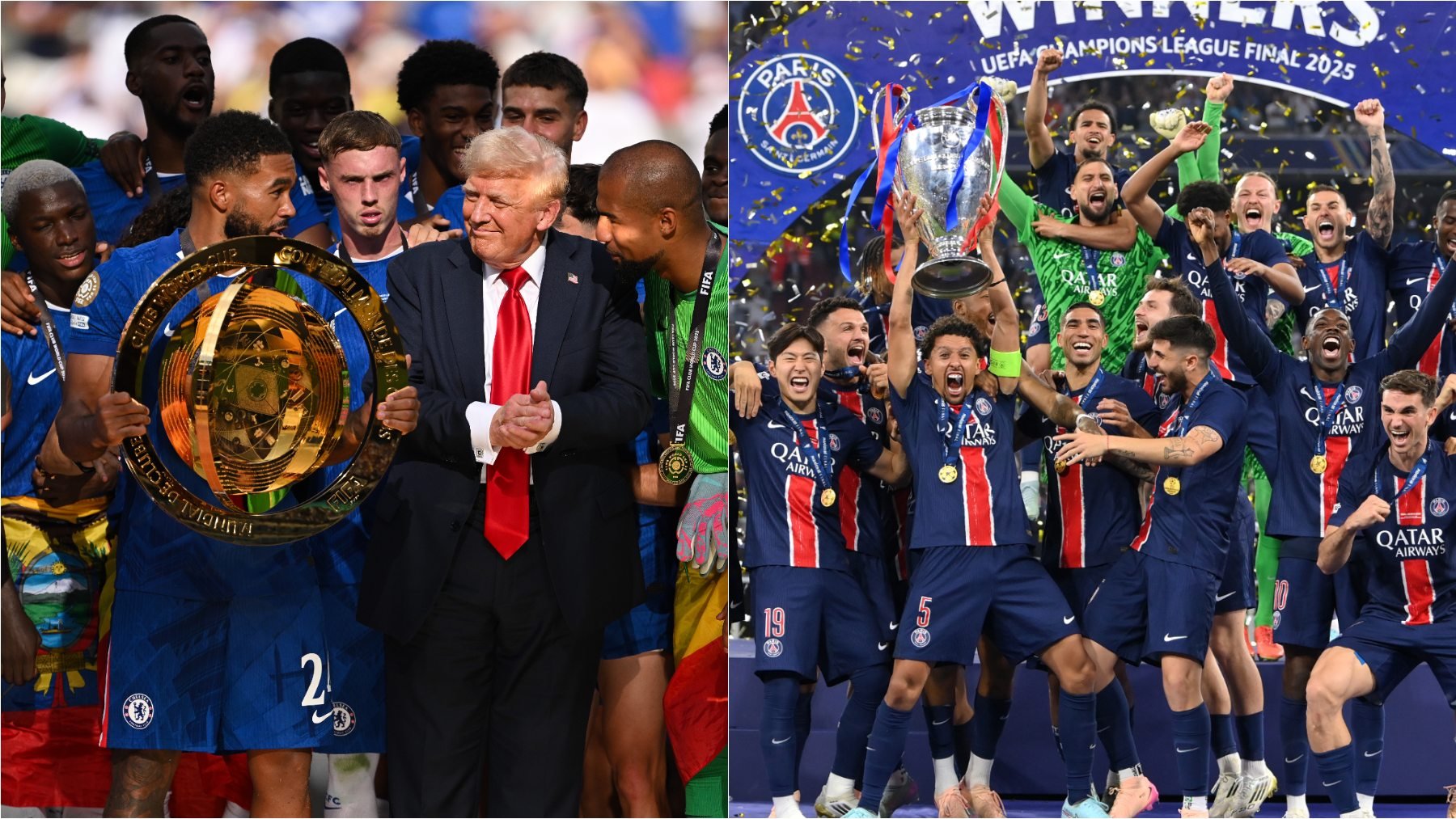 El Chelsea campeón del Mundial y el PSG de la Champions. (Getty)