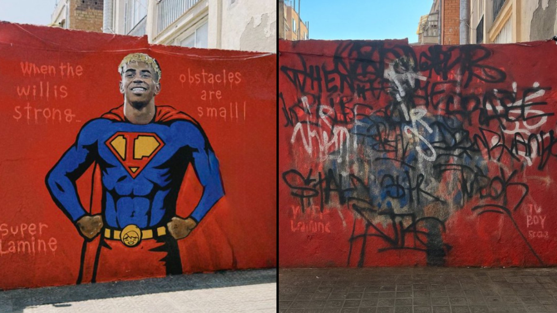 El mural de Lamine Yamal fue vandalizado este lunes.
