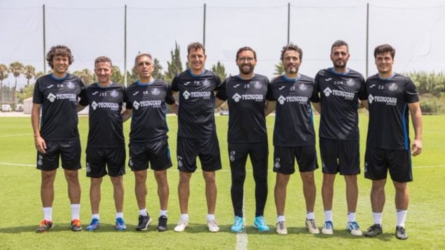 José Bordalás y su cuerpo técnico en el Getafe