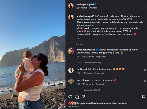 La felicitación de Omar Sánchez en el cumpleaños de Anabel Pantoja (Instagram).