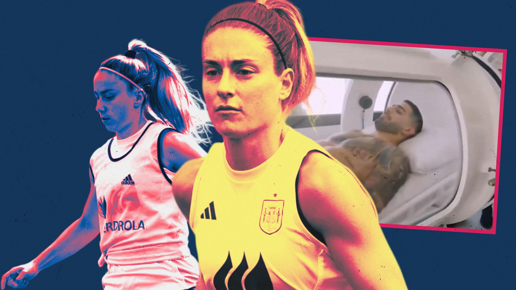 Las jugadoras de la Selección, Athenea y Alexia, e Ilia Topuria, en una cámara hiperbárica.