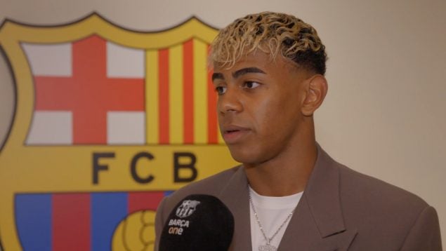 Lamine Yamal, en su acto de renovación con el Barça.