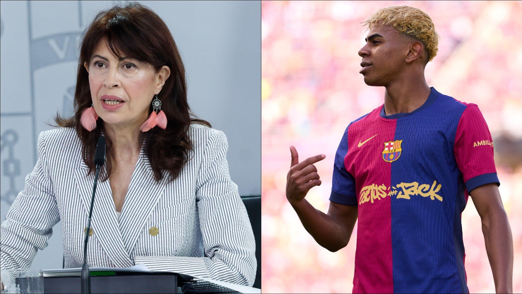 Montaje con imágenes de Ana Redondo y Lamine Yamal. (Getty)