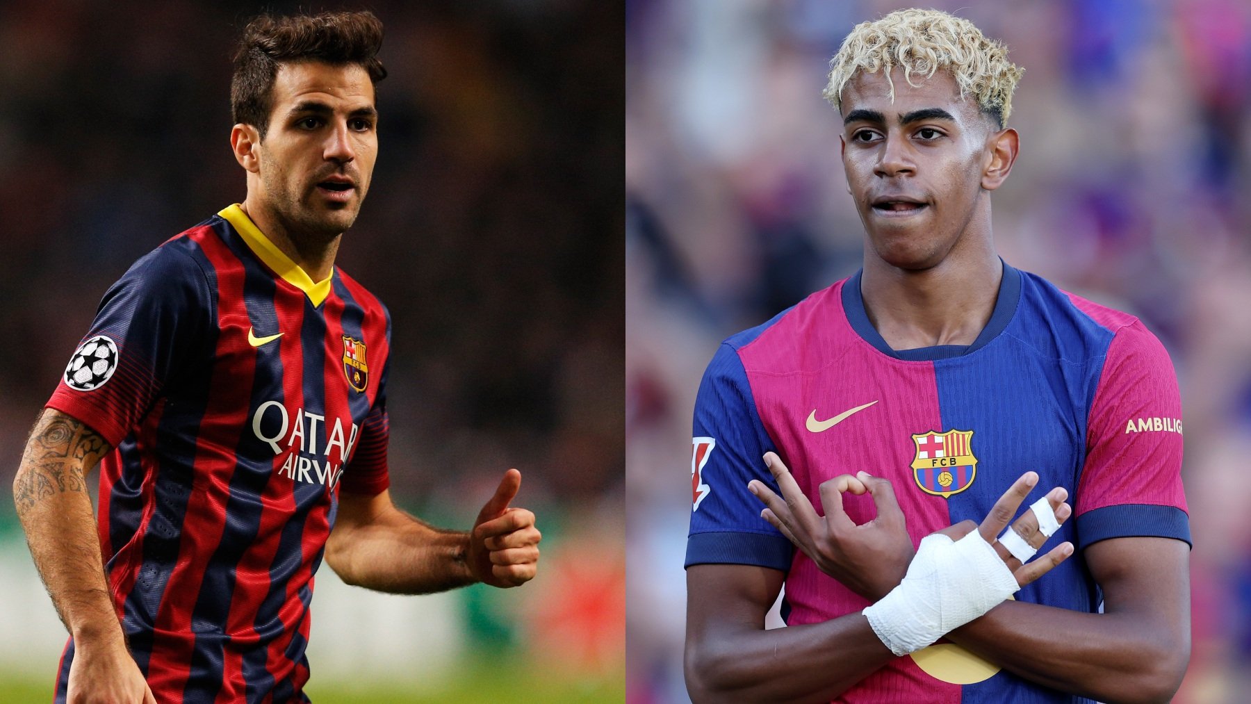 Cesc Fábregas y Lamine Yamal. (Getty Images).