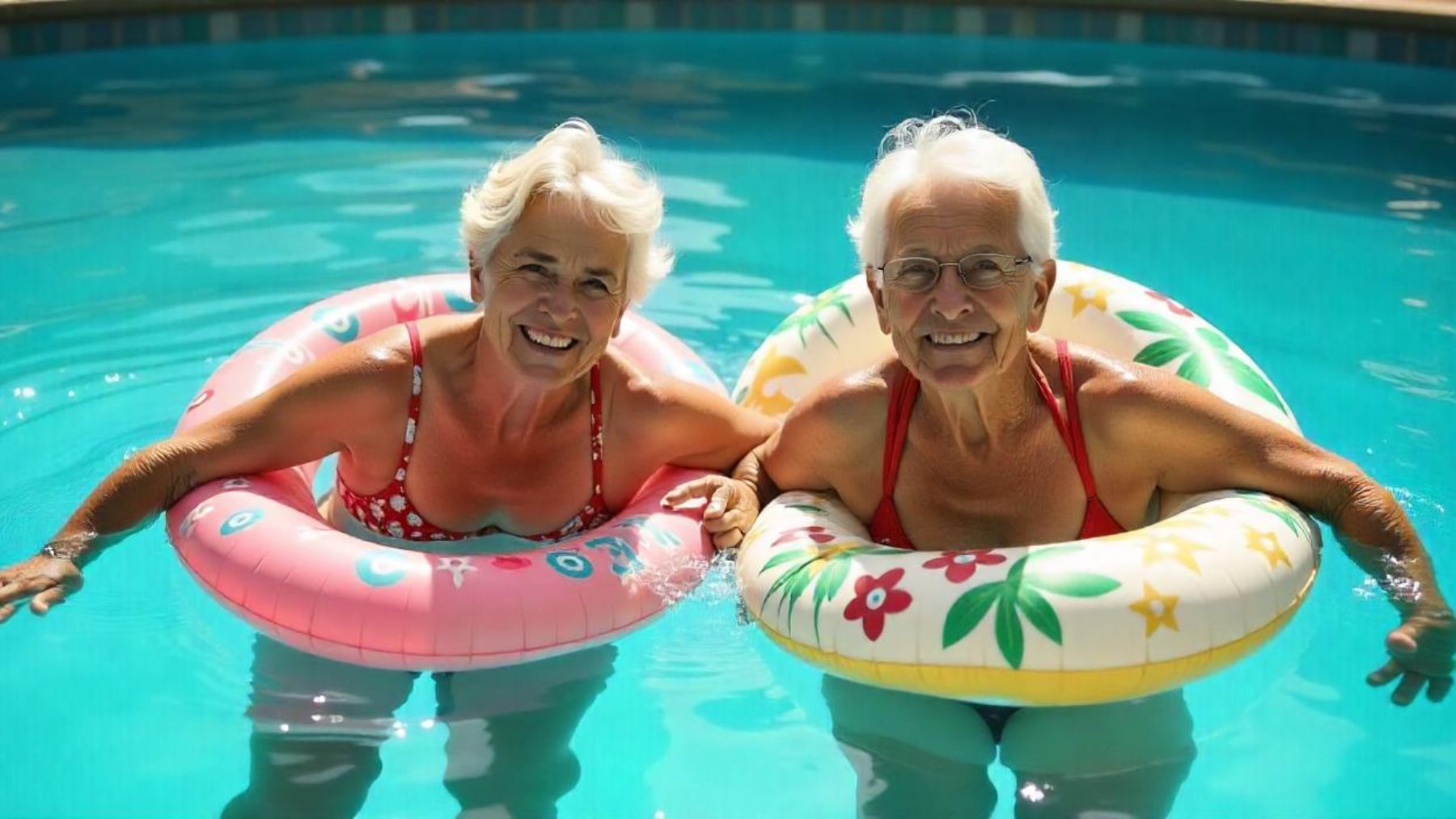 Dos personas mayores con sus flotadores. Foto: Freepik IA