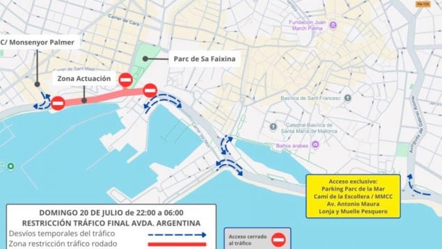 Comienzan los cortes de tráfico nocturnos por el asfaltado definitivo del Paseo Marítimo de Palma